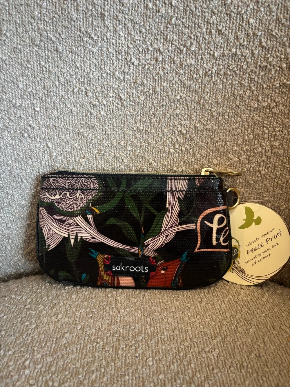 Sakroots Floral Printed Black Coin Purse with Gold Hardware. NWT!